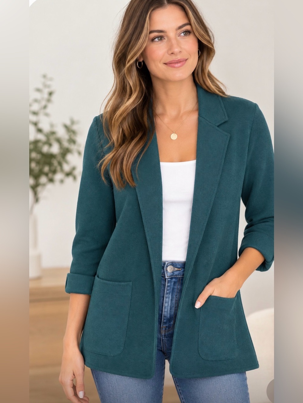 Talbots Open Sweater Blazer In Emerald Green size Large Petite